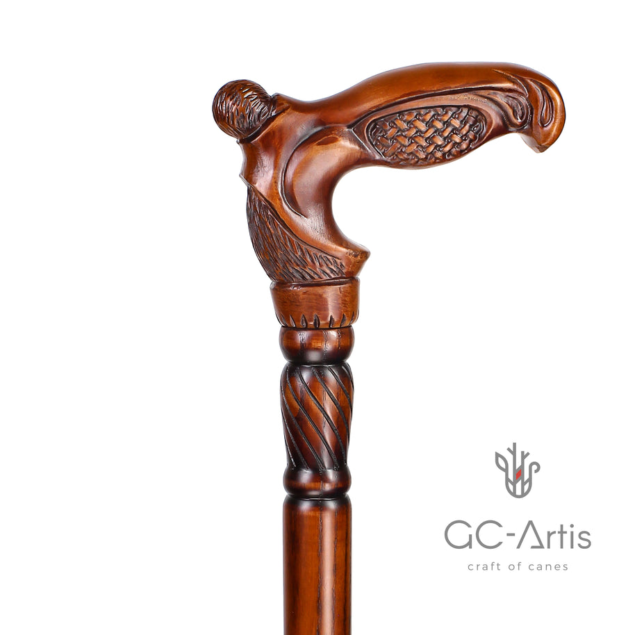 Canne de marche unique en bois tissé, motif d'art de designer