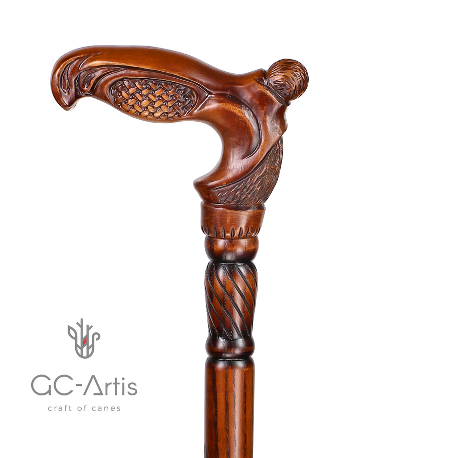 Canne de marche unique en bois tissé, motif d'art de designer