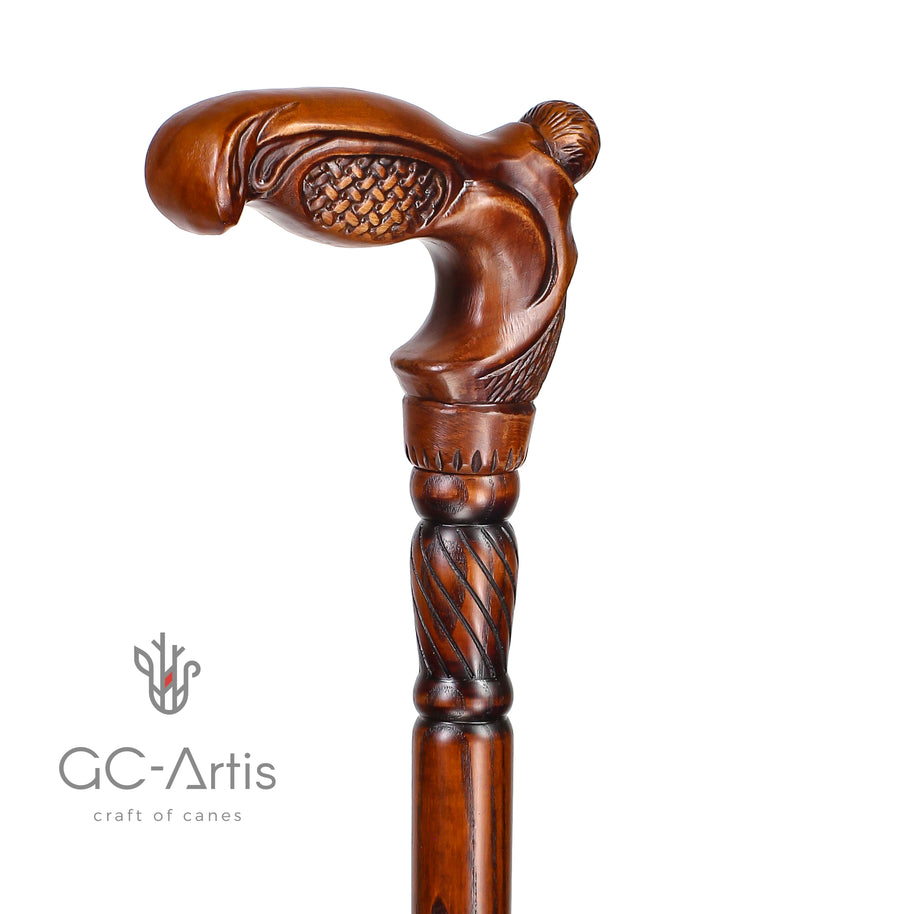 Canne de marche unique en bois tissé, motif d'art de designer