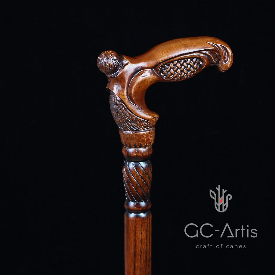 Canne de marche unique en bois tissé, motif d'art de designer