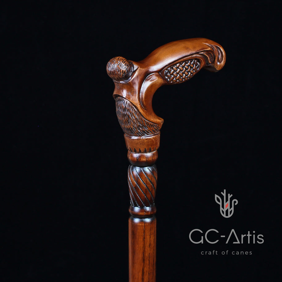 Canne de marche unique en bois tissé, motif d'art de designer