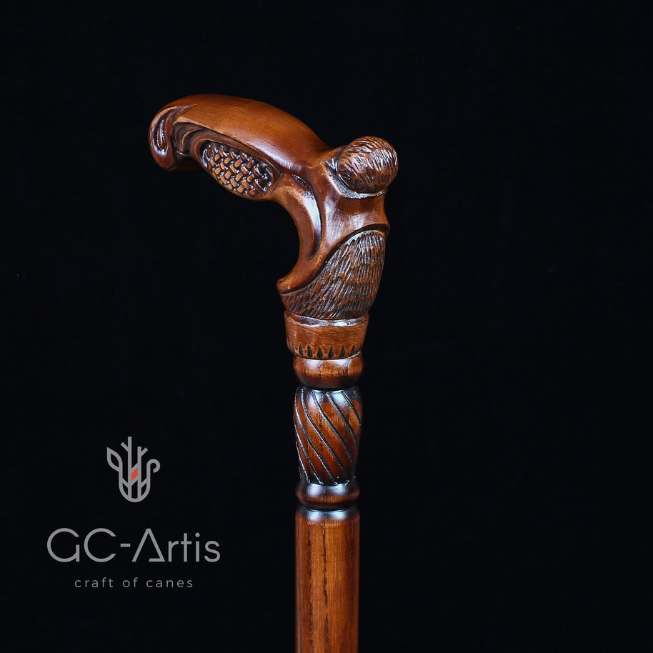 Canne de marche unique en bois tissé, motif d'art de designer