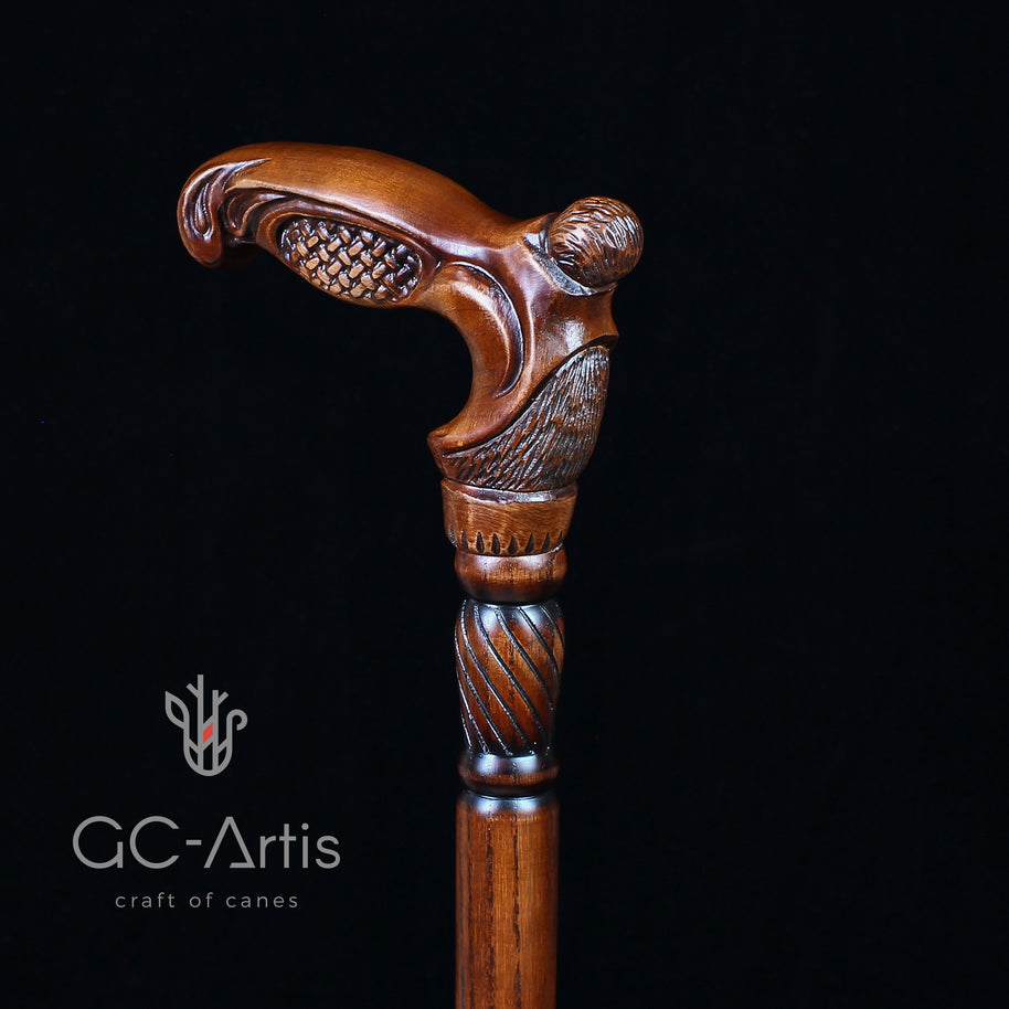 Canne de marche unique en bois tissé, motif d'art de designer