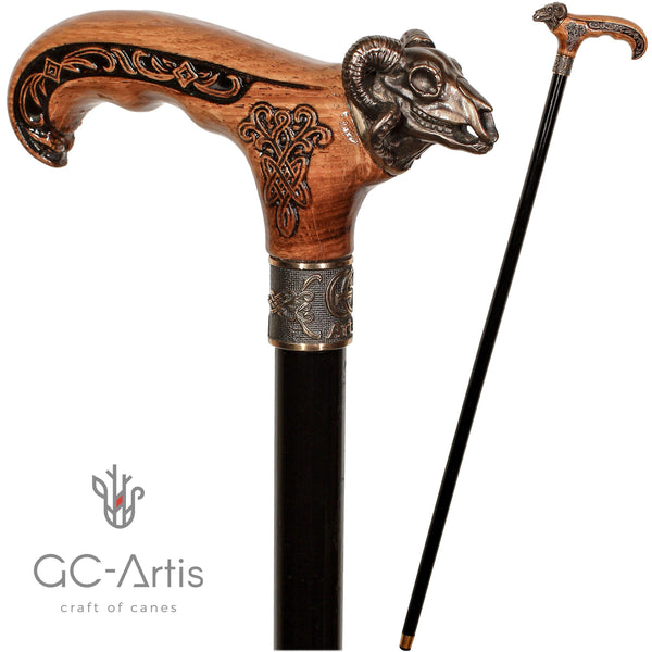 Ram Skull Bronze Walking Cane Stick - GC-Artis Walking Sticks Canes