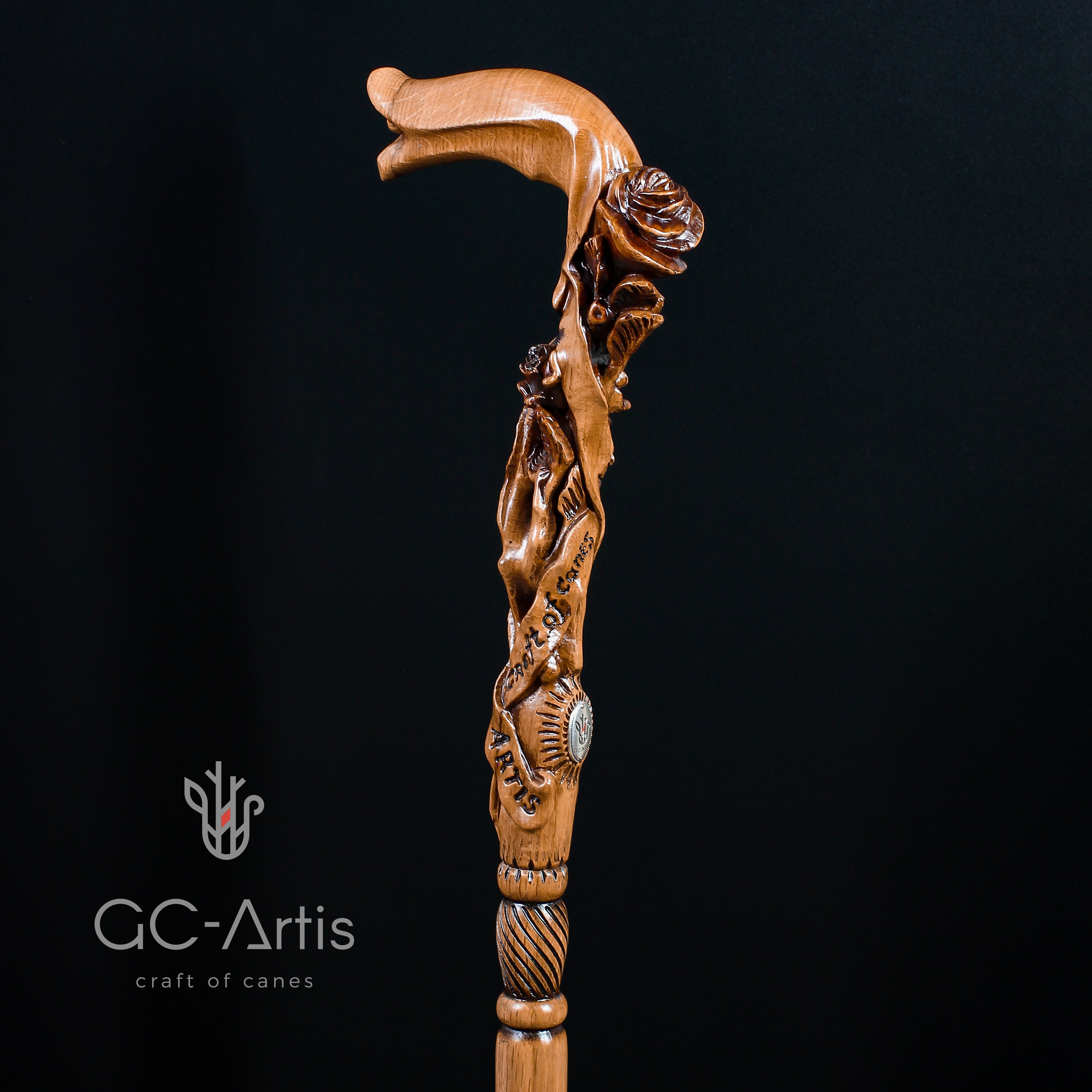 Rose Flower Light wooden walking stick cane