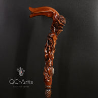 Rose Flower Dark Wooden Cane Walking Stick for women