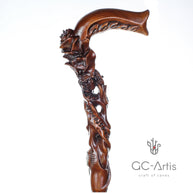 Rose Flower Dark Wooden Cane Walking Stick for women