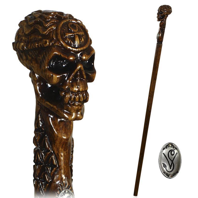 EGYPTIAN SKULL Wooden Walking Stick Cane Ankh Cross - GC-Artis Walking Sticks Canes