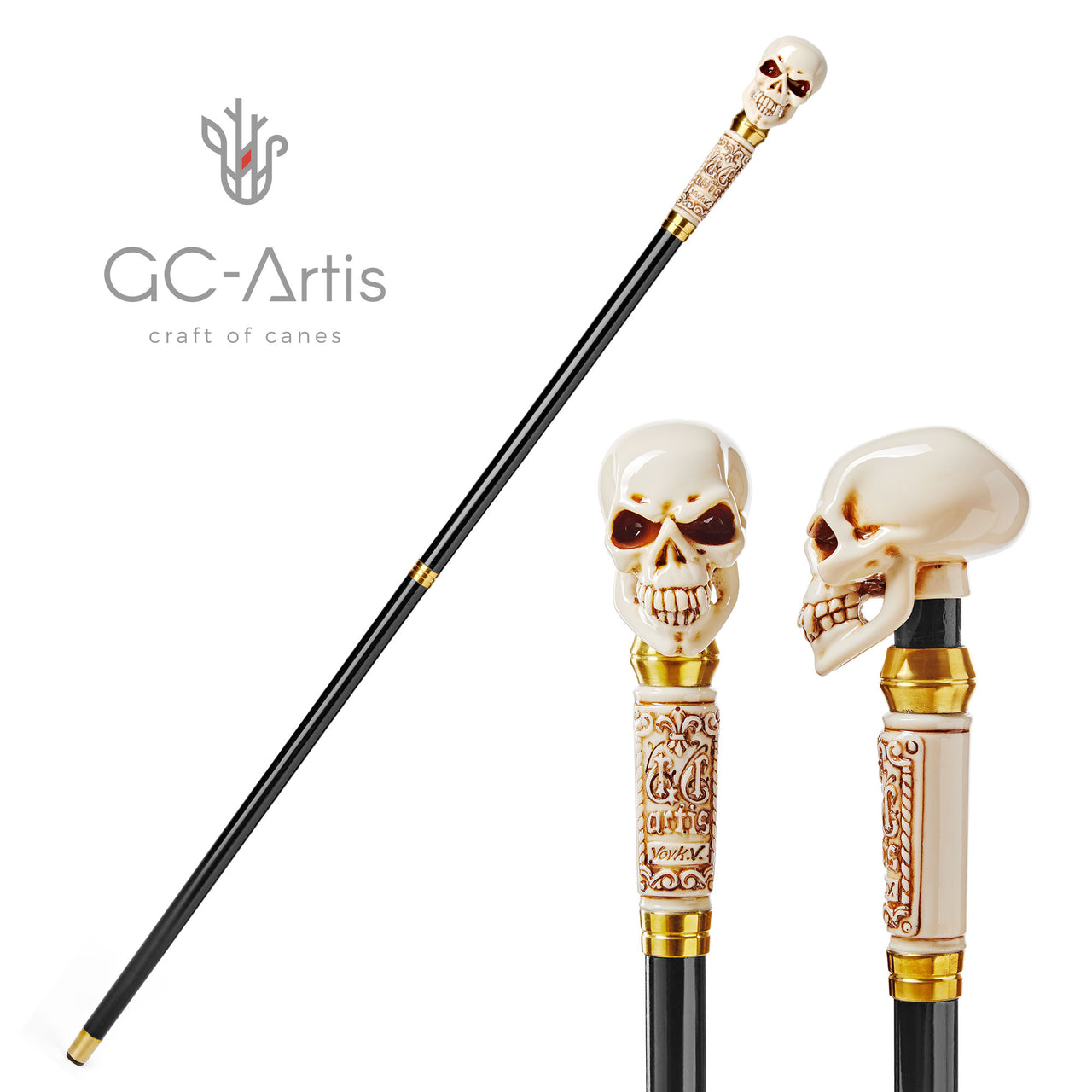 Skull Walking Stick Cane Staff Folding (3 sections) Goth Style