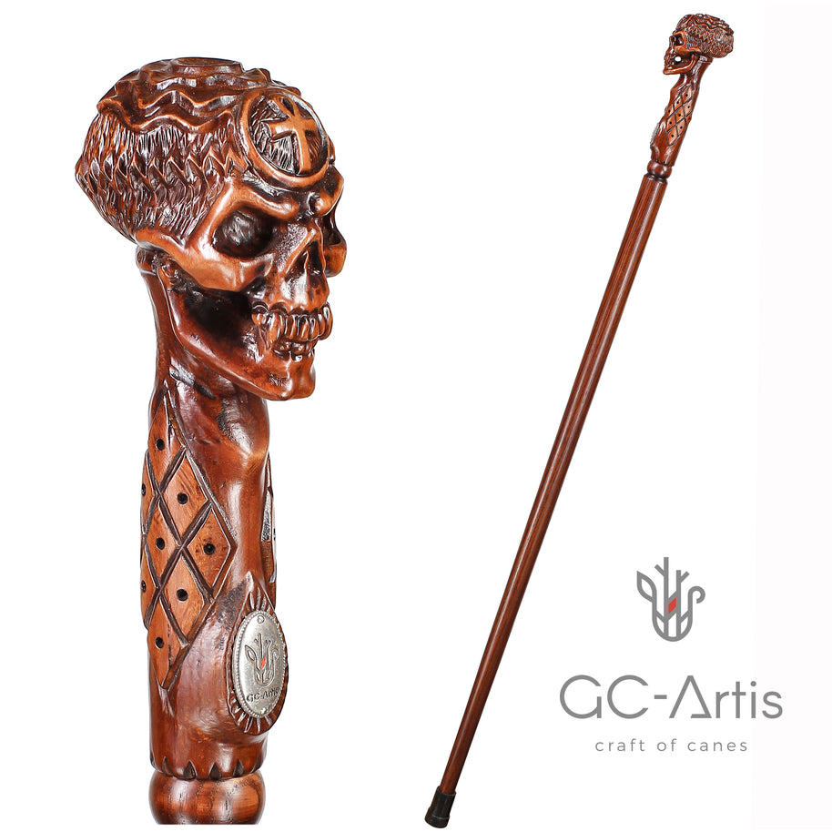 Béquille Canne Ankh Croix Crâne ÉGYPTIEN en Bois