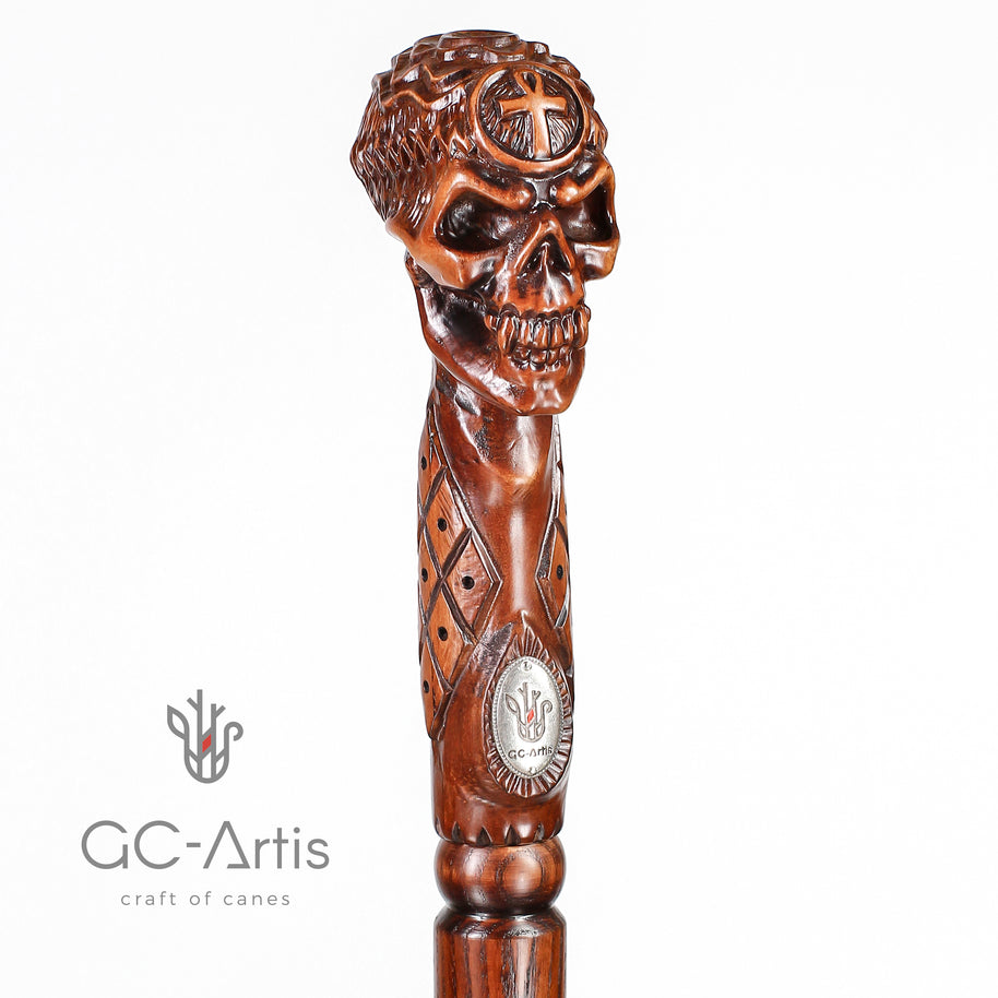 Béquille Canne Ankh Croix Crâne ÉGYPTIEN en Bois