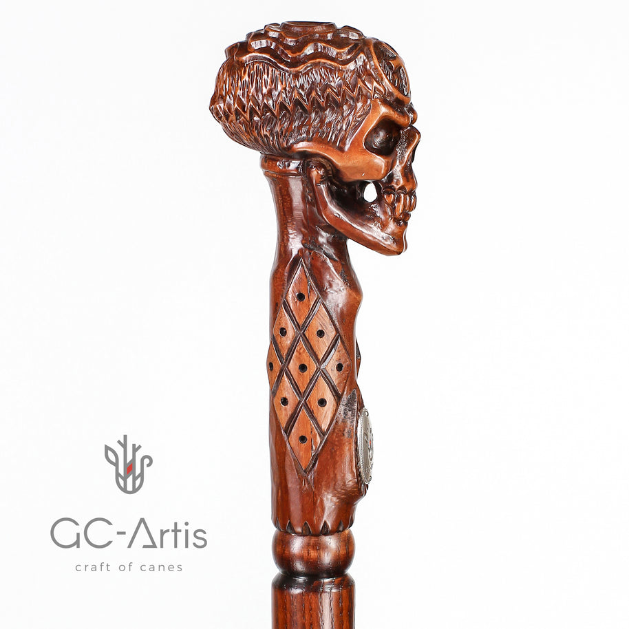 Béquille Canne Ankh Croix Crâne ÉGYPTIEN en Bois