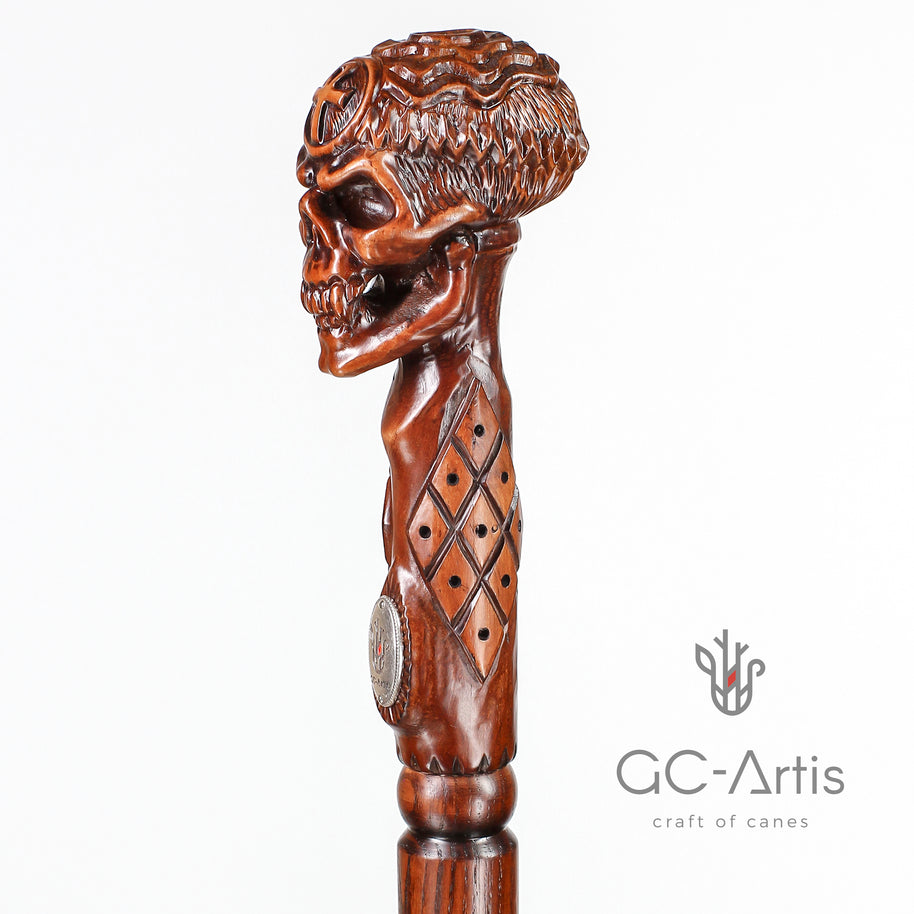 Béquille Canne Ankh Croix Crâne ÉGYPTIEN en Bois