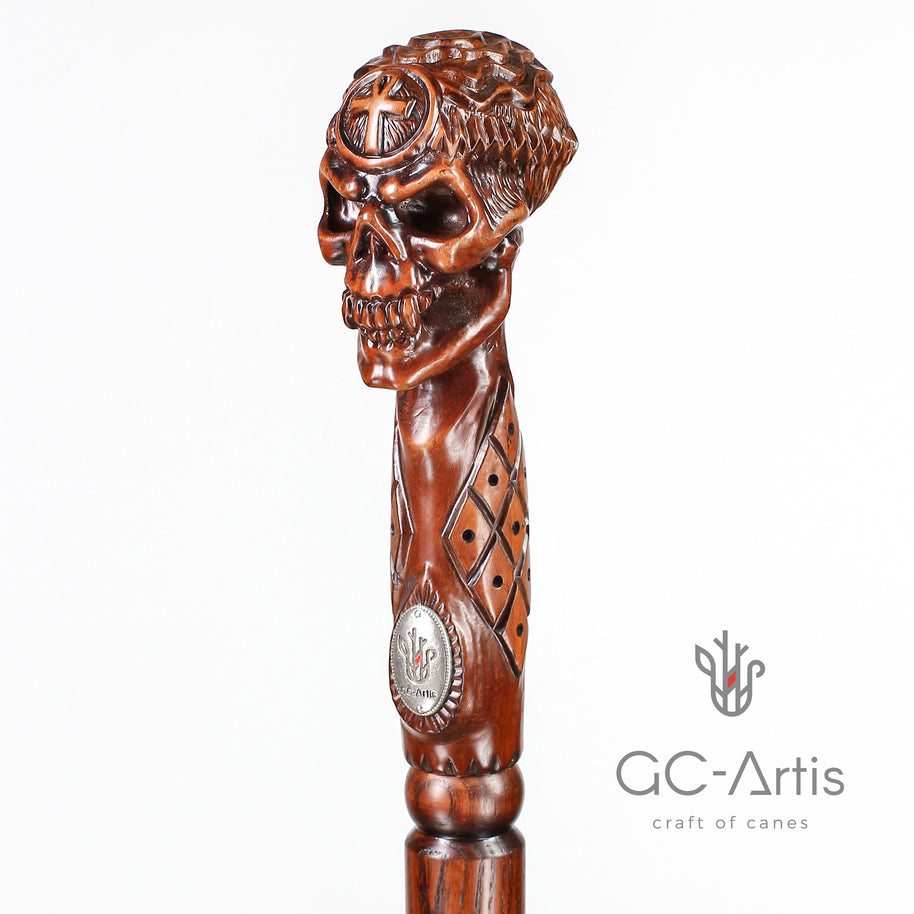 Béquille Canne Ankh Croix Crâne ÉGYPTIEN en Bois