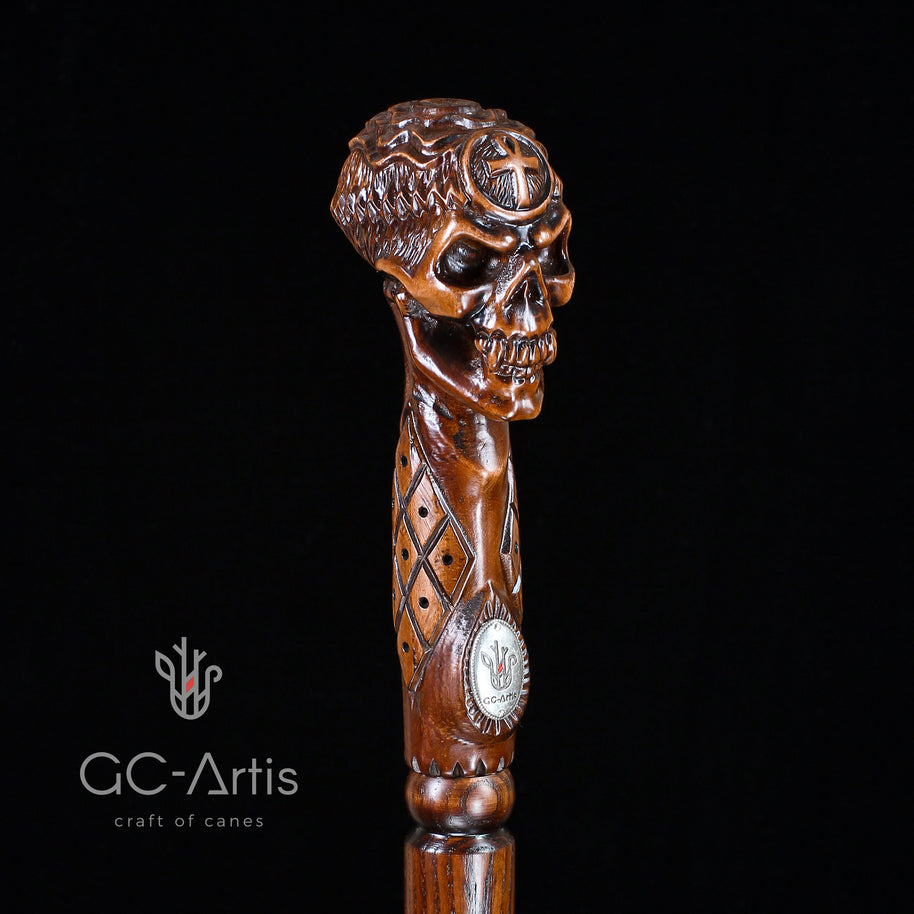 Béquille Canne Ankh Croix Crâne ÉGYPTIEN en Bois