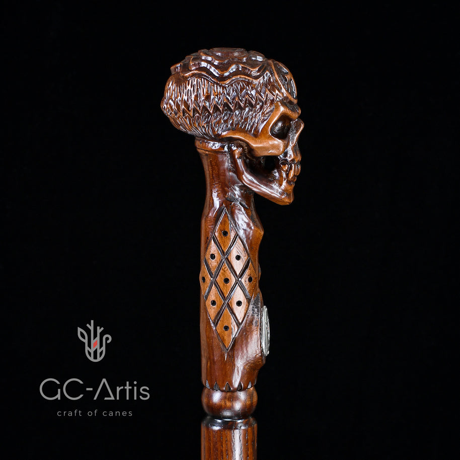 Béquille Canne Ankh Croix Crâne ÉGYPTIEN en Bois