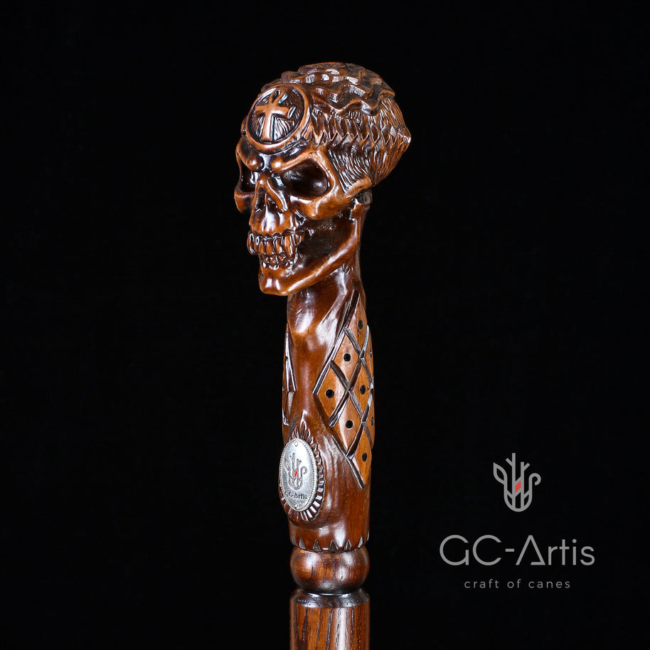 Béquille Canne Ankh Croix Crâne ÉGYPTIEN en Bois