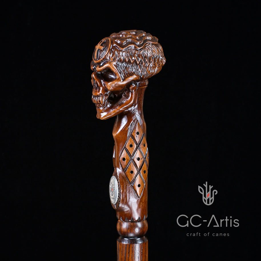 Béquille Canne Ankh Croix Crâne ÉGYPTIEN en Bois