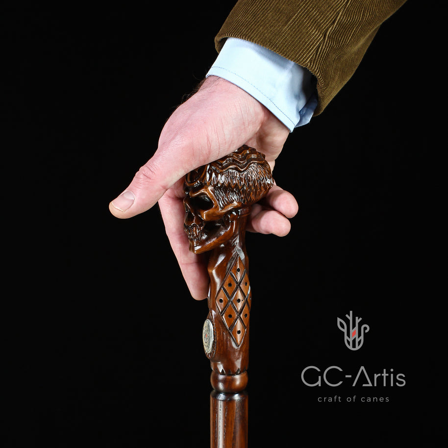Béquille Canne Ankh Croix Crâne ÉGYPTIEN en Bois