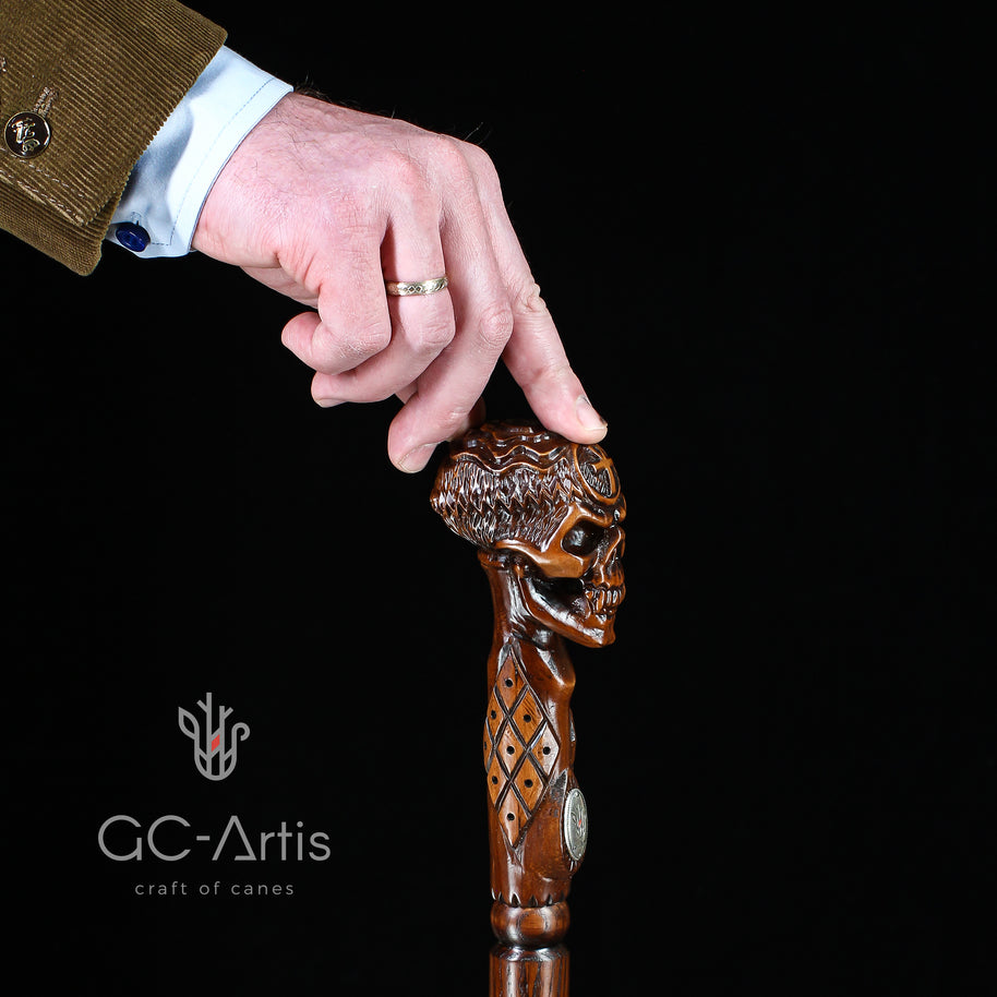 Béquille Canne Ankh Croix Crâne ÉGYPTIEN en Bois