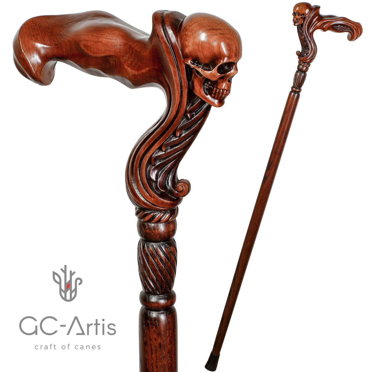 Skull Head Cane Wooden Walking Stick Anatomic Grip - GC-Artis Walking Sticks Canes