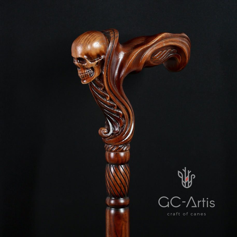 Skull Head Cane Wooden Walking Stick Anatomic Grip - GC-Artis Walking Sticks Canes