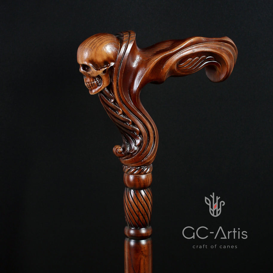 Skull Head Cane Wooden Walking Stick Anatomic Grip - GC-Artis Walking Sticks Canes
