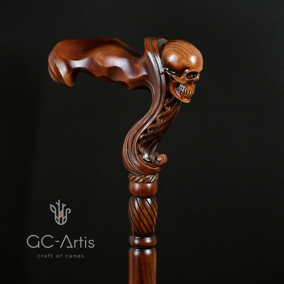 Skull Head Cane Wooden Walking Stick Anatomic Grip - GC-Artis Walking Sticks Canes