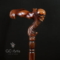 Skull Head Cane Wooden Walking Stick Anatomic Grip - GC-Artis Walking Sticks Canes