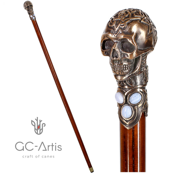 Humaira Nautical Solid Brass Silver Skull Head Walking Cane Wooden