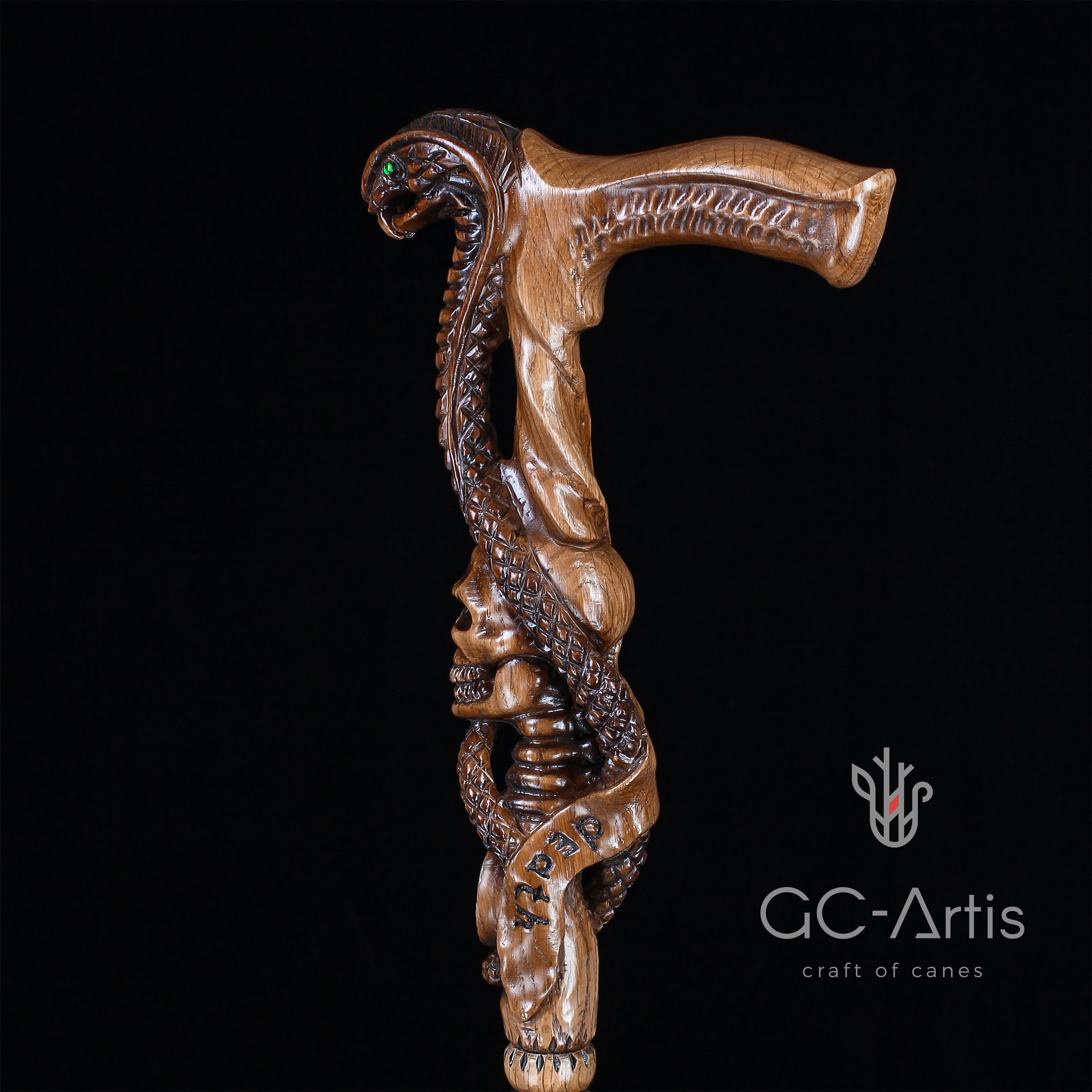Snake Cobra & Skull wooden walking cane stick hiking Staff light