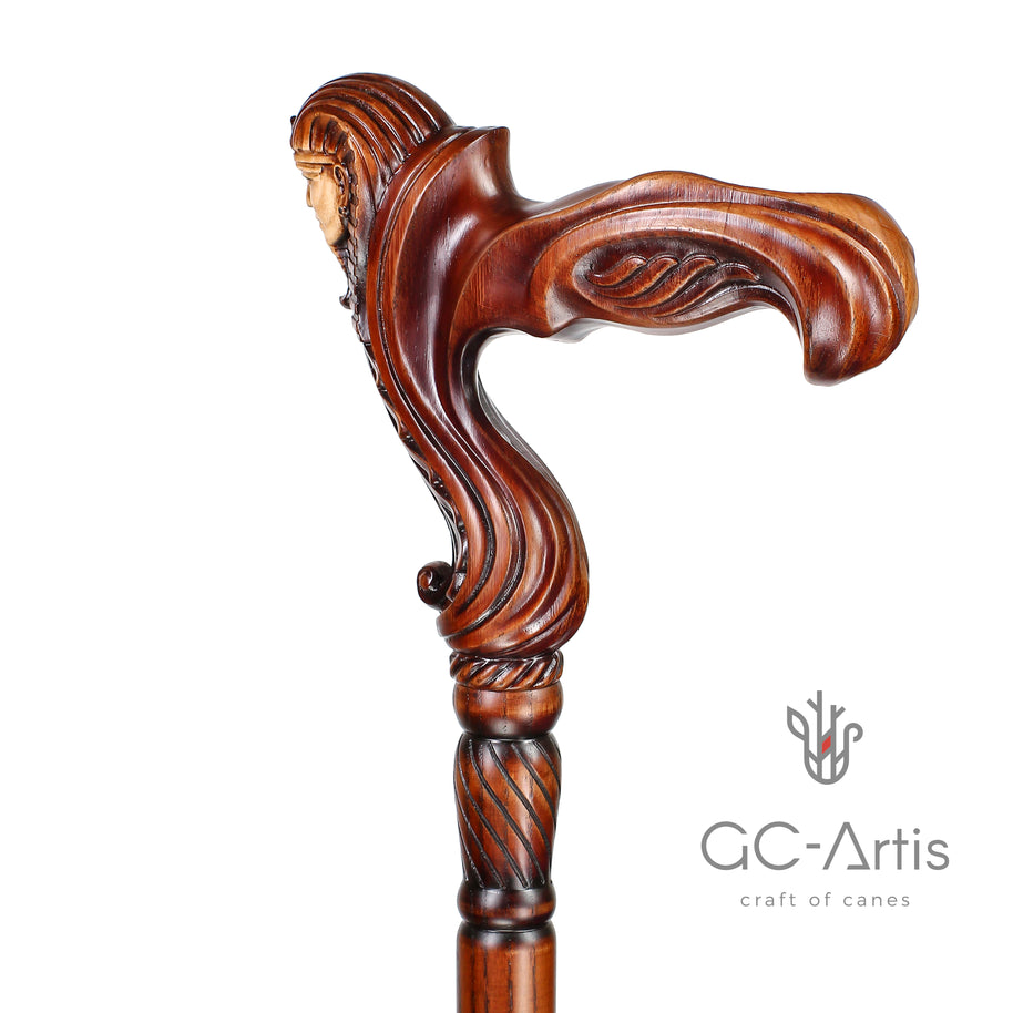 Ergonomical Handle! Wooden Walking Cane Stick Carved Egypt Pharaoh - GC-Artis Walking Sticks Canes