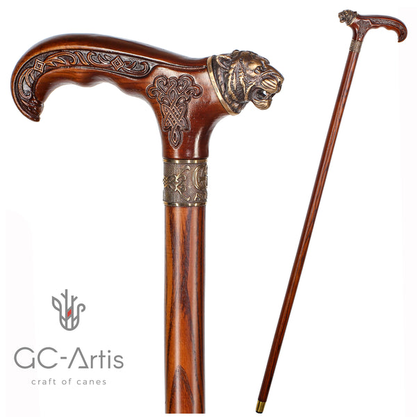 Tiger - Stylish Walking Stick Cane wood & bronze