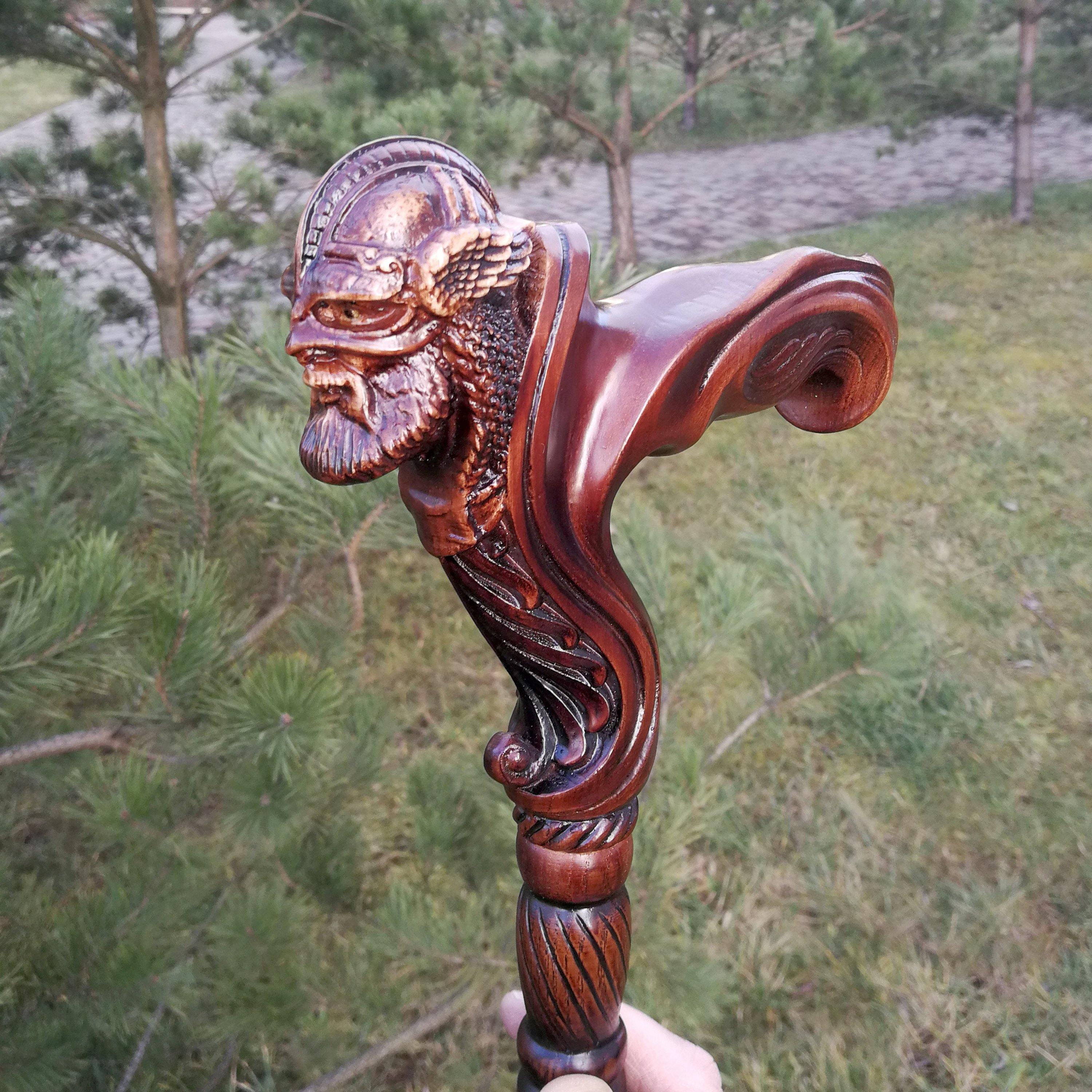 Viking Warrior - Wooden Walking Cane Stick Anatomic Grip - GC-Artis Walking Sticks Canes