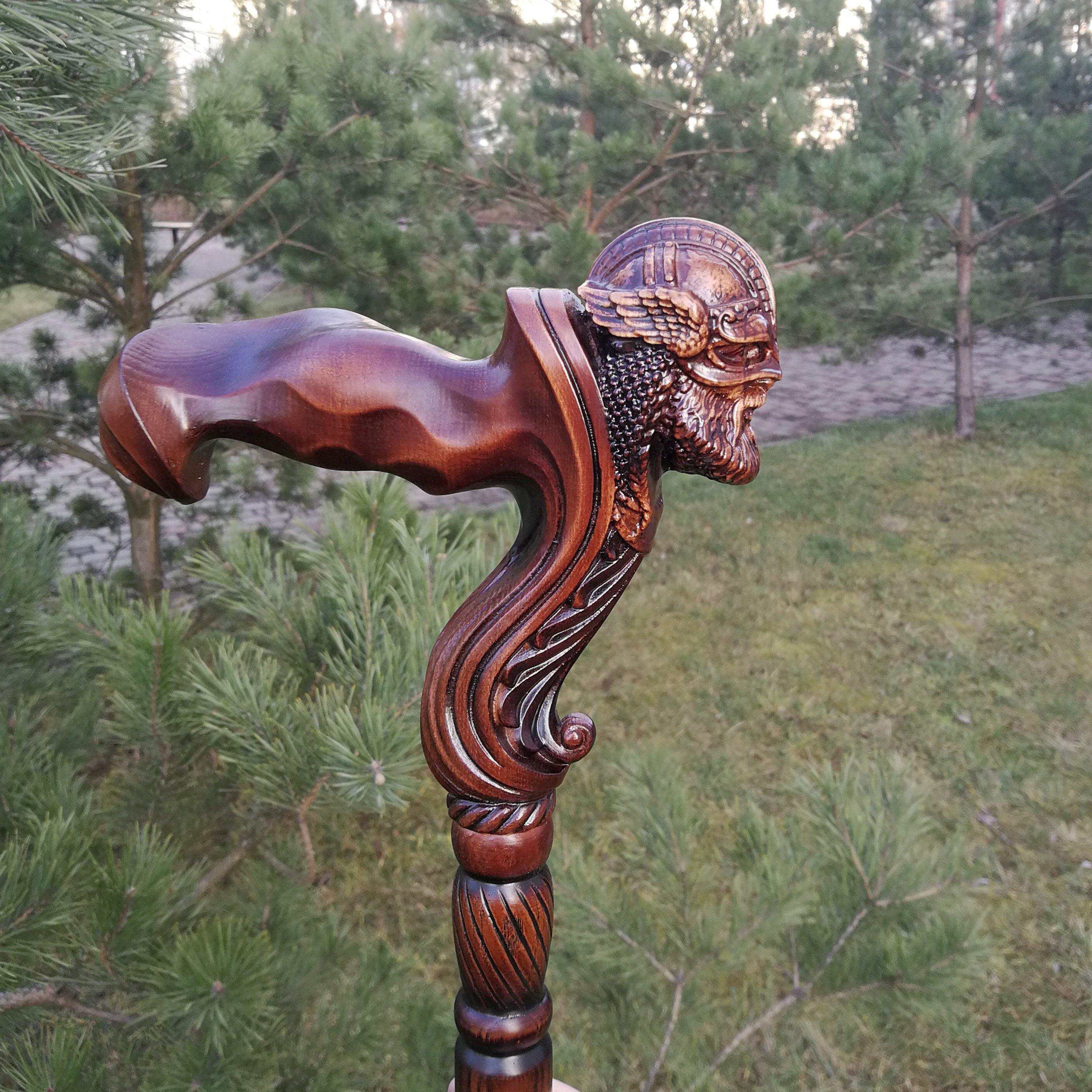 Viking Warrior - Wooden Walking Cane Stick Anatomic Grip - GC-Artis Walking Sticks Canes