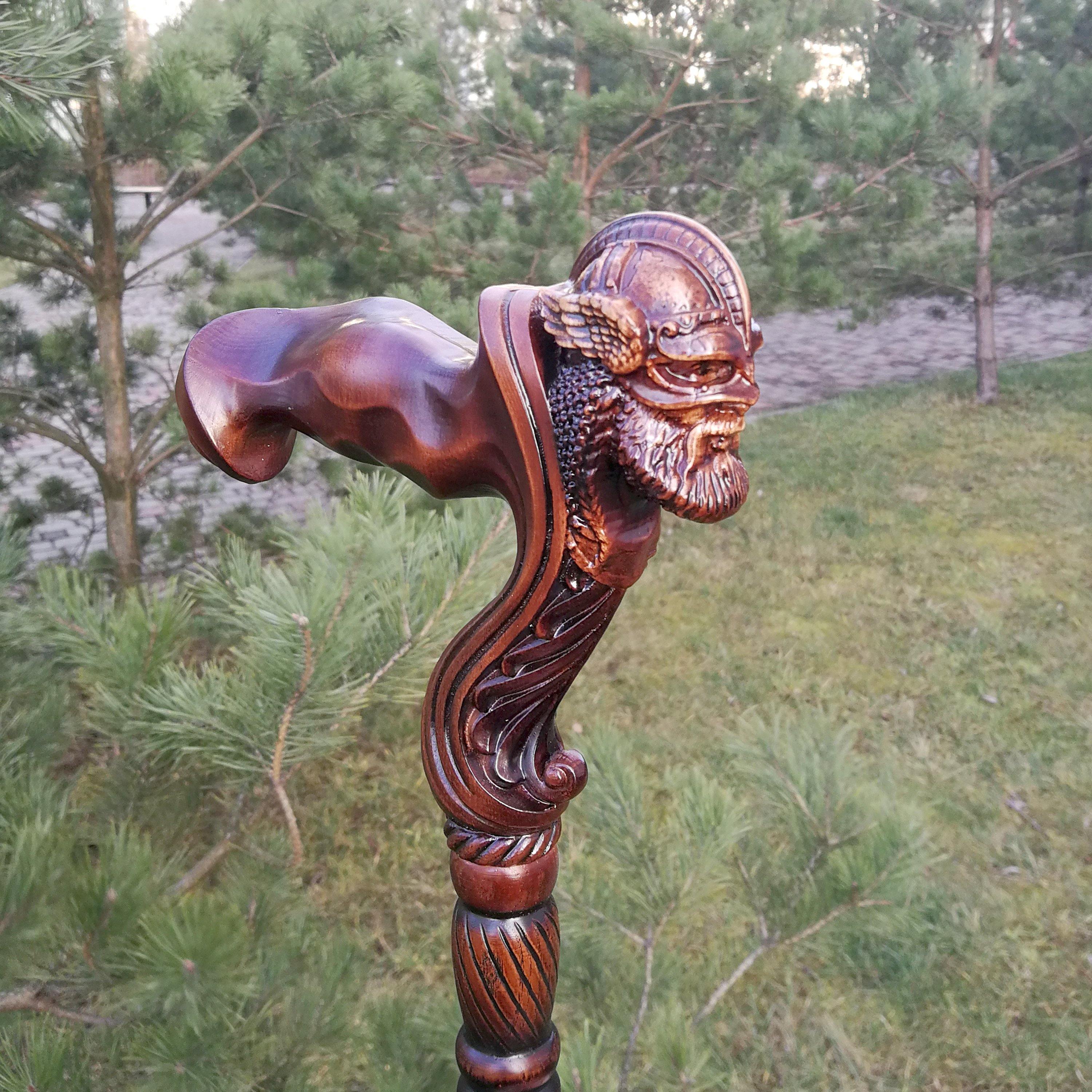 Viking Warrior - Wooden Walking Cane Stick Anatomic Grip - GC-Artis Walking Sticks Canes