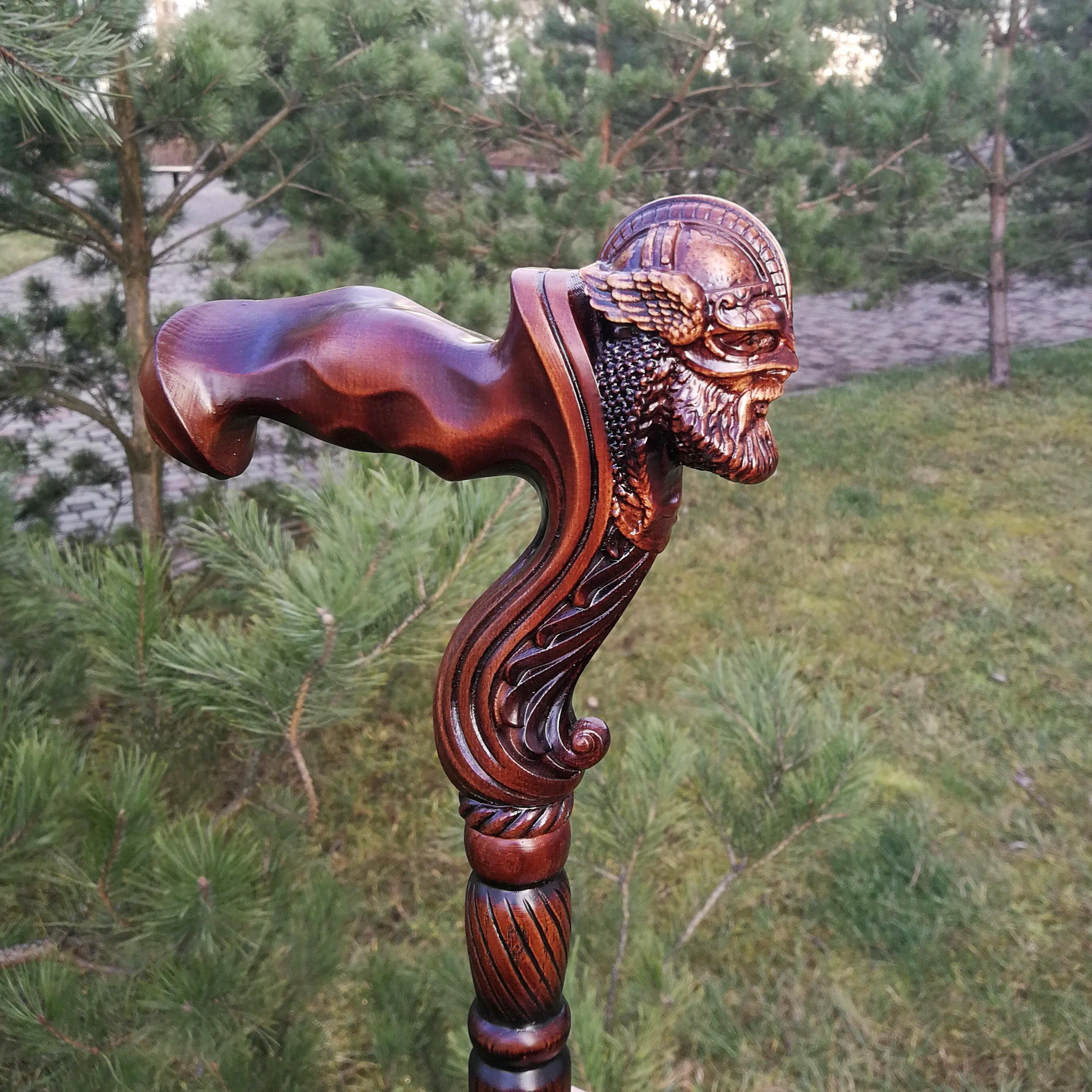 Viking Warrior - Wooden Walking Cane Stick Anatomic Grip - GC-Artis Walking Sticks Canes