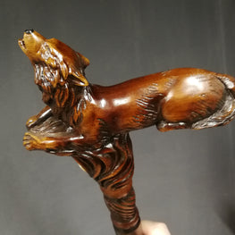 Wooden Cane Walking Stick Howling Wolf