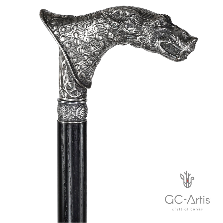Canne de marche en bronze et plaqué argent Loup Wolfman