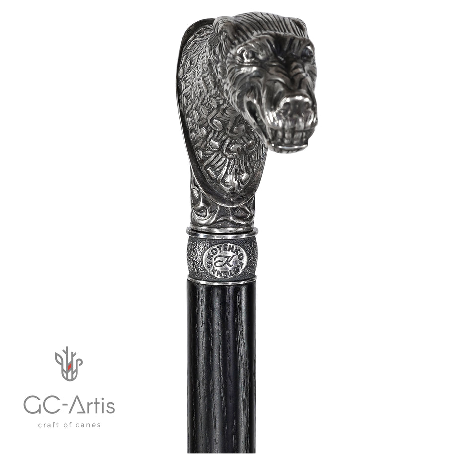 Canne de marche en bronze et plaqué argent Loup Wolfman