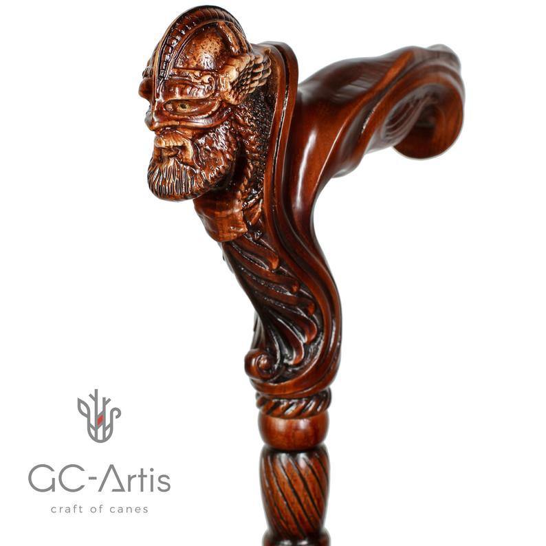 Viking Warrior - Wooden Walking Cane Stick Anatomic Grip - GC-Artis Walking Sticks Canes