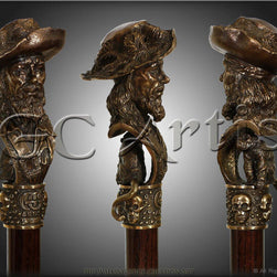Pirate Captain with Monkey Bronze collectible walking stick - GC-Artis Walking Sticks Canes