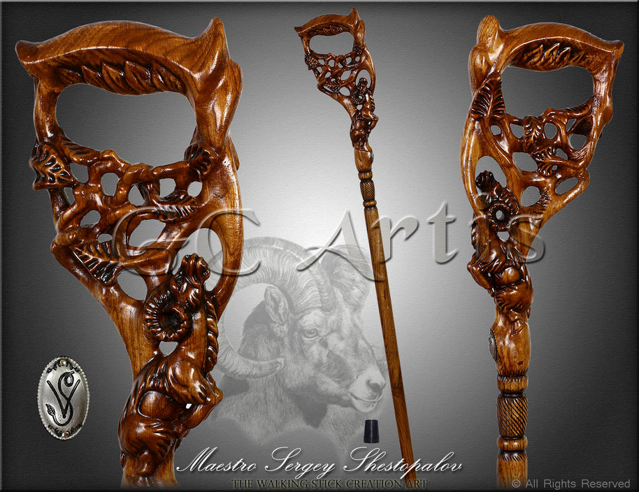 Walking Stick Cane RAM Dark Wooden - GC-Artis Walking Sticks Canes