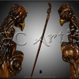 Sad Griffin Totem Extra long wooden walking stick cane Hiking staff - GC-Artis Walking Sticks Canes