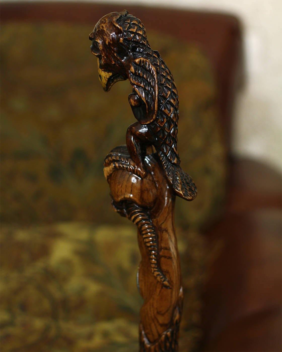 Sad Griffin Totem Extra long wooden walking stick cane Hiking staff - GC-Artis Walking Sticks Canes