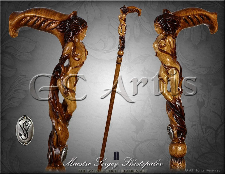 Forest Fairy Wooden Walking Cane Sstick - GC-Artis Walking Sticks Canes