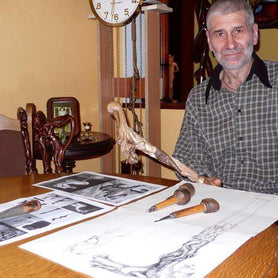 Awakening grizzly bear hand carved walking cane  stick light - GC-Artis Walking Sticks Canes