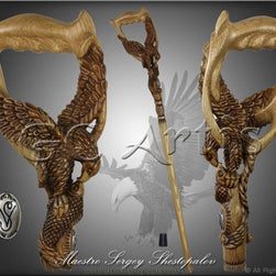 AMERICAN EAGLE fishing salmon Wooden Walking Cane Stick - GC-Artis Walking Sticks Canes