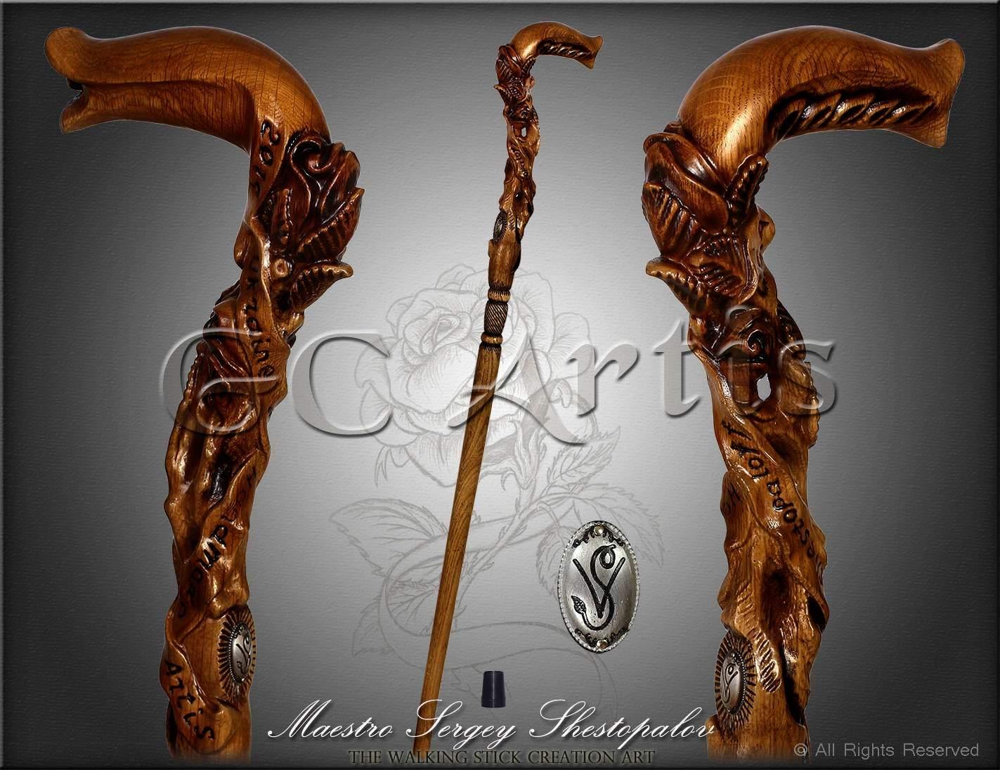 Rose Flower Dark Wooden Cane Walking Stick for women - GC-Artis Walking Sticks Canes