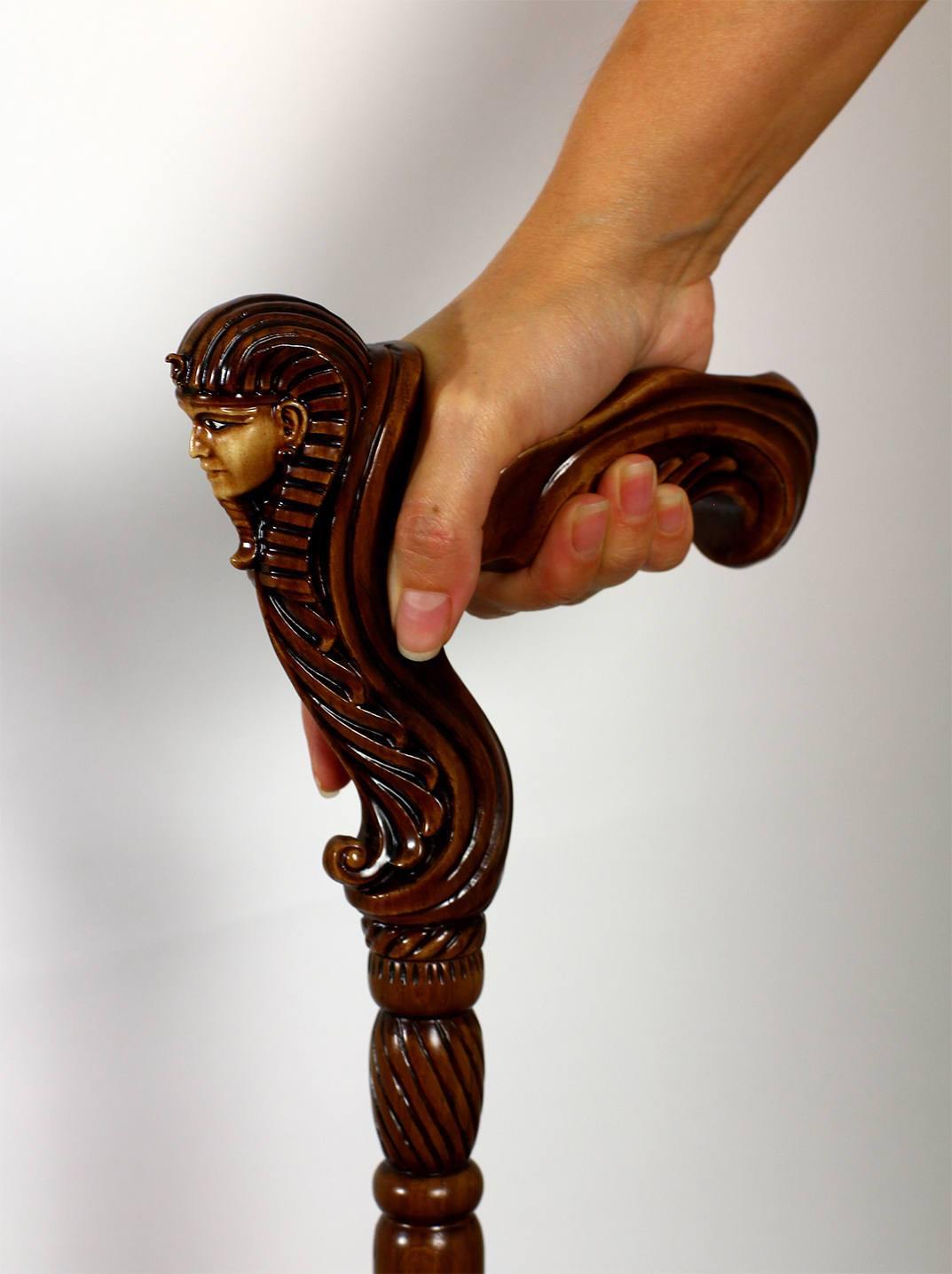 Ergonomical Handle! Wooden Walking Cane Stick Carved Egypt Pharaoh - GC-Artis Walking Sticks Canes